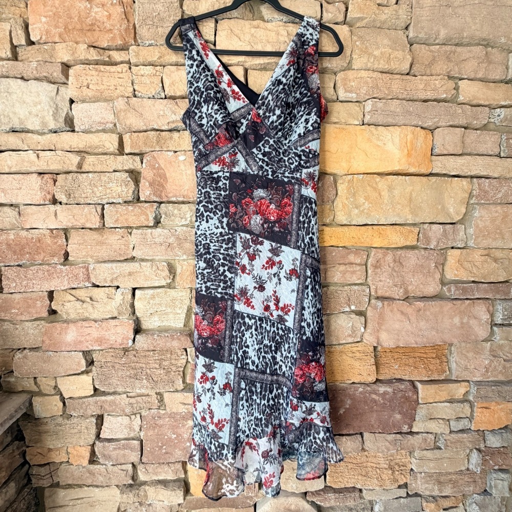 VTG Y2K Whimsigoth XL Babydoll Women Patchwork Boho Leopard Floral Midi Dress